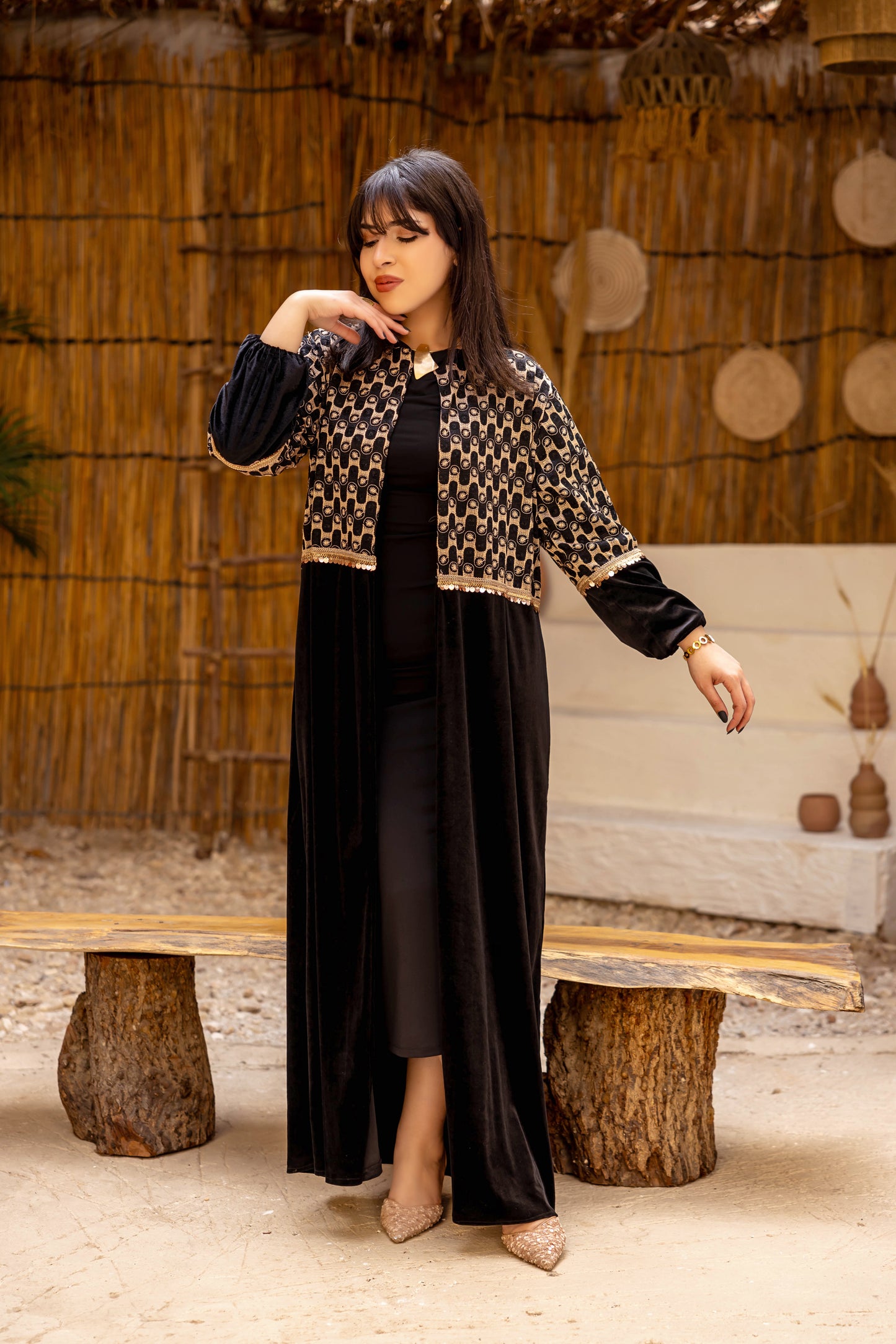 Gold Stitched Black Kaftan
