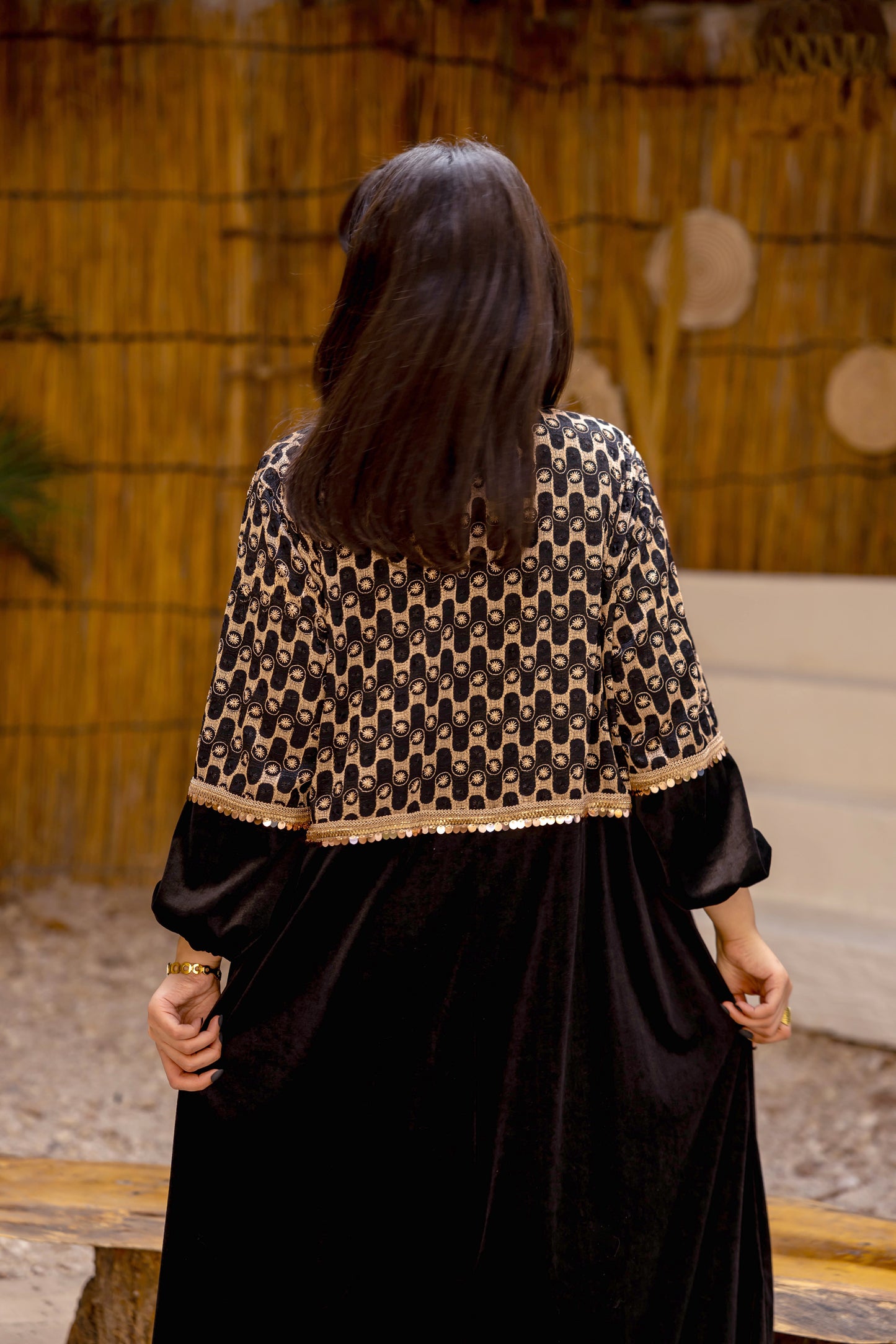 Gold Stitched Black Kaftan