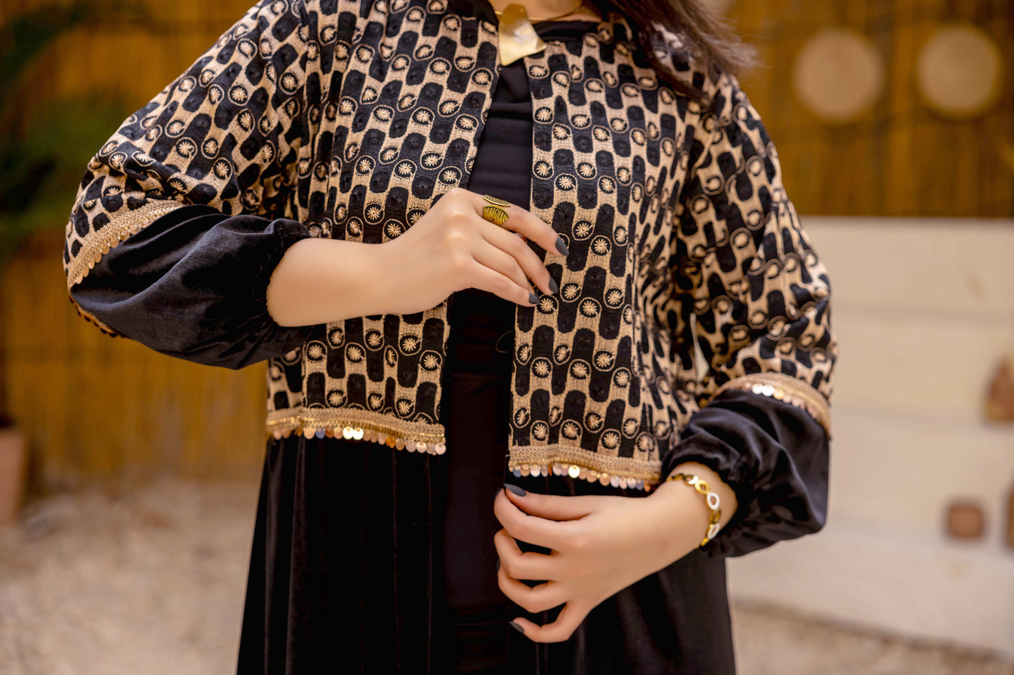 Gold Stitched Black Kaftan